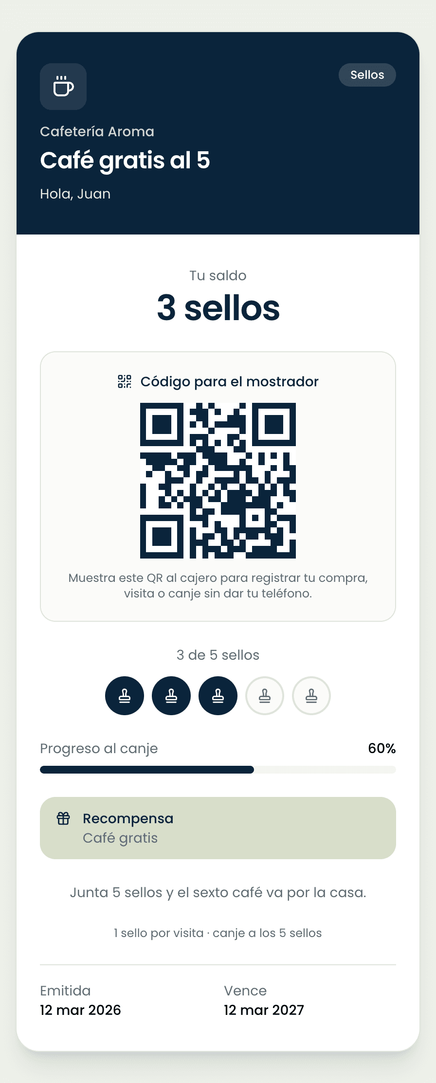 Tarjeta digital con QR de cliente